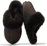 Project Cloud House Slippers for Women - 100% Sheepskin Upper & Dyed Sheep Fur - Memory Foam Womens Slippers & Slides for Women Footwear, Non-Slip Fuzzy Slippers (LYNSEY, CHOC, 5.5)