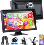 9' HD IPS Screen Apple Carplay Screen for Car, Portable Car Radio with 2.5K Dash Cam, Android Auto, Backup Camera, Loop Recording, Bluetooth, GPS Navigation, Mirror Link/Mic/TF/USB/AUX.