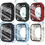 WINGLE 6-Pack Waterproof Case for Apple Watch Series 6/5/4/SE with Tempered Glass Screen Protector, iWatch Full Protective Hard PC Bumper Case with Back Cover (2 in 1) for Men Women, 40mm, 6 Packs