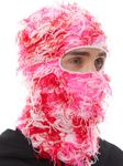 ROXUN Distressed Balaclava Ski Mask, Shiesty Yeat Airsoft Custom Camo Knitted Face Mask for Men/Women Pink Mixed