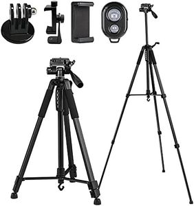 67" (170cm) Phone Tripod & Camera Stand, Lightweight Portable Camera Tripods, Extendable Tripod Stand (59cm to 170cm), with Phone Holder Wireless Remote, Black Color