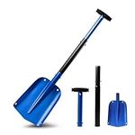 EcoNour Snow Shovel for Car, 32" Lightweight Aluminum Metal Car Snow Shovel, Heavy Duty Portable Shovel for Easy Snow Removal, Detachable 3-Piece Foldable Shovel for Car, Home, Garden, Driveway Blue