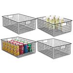 mDesign Metal Wire Food Storage Basket Organizer with Handles for Organizing Kitchen Cabinets, Pantry Shelf, Bathroom, Laundry Room, Closets, Garage - Concerto Collection - 4 Pack - Black