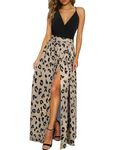 Newshows Women's Summer V Neck Spaghetti Strap Sleeveless Casual Split Long Maxi Wedding Guest Dress(Leopard 01,Medium)