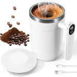PCXWTLN Self-Stirring Mug 400ml with Temperature Display, Automatic Magnetic Stirring Cup Made of Stainless Steel, Electric Coffee Cup for Milk, Cocoa, Coffee at Office, Home & Travel (White)