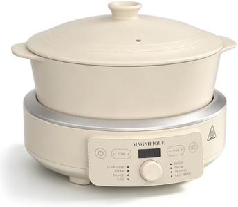 MAGNIFIQUE Slow Cooker, 4.5 Quart 8-in-1 Clay Pot Multi-Cooker, Non-Toxic Slow Cooker with Removable Clay Pot, for Rice, Pasta, Steam & Proof, Nonstick, Oven Safe Pot to 500°F, Oatmeal