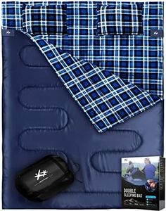 Double Sleeping Bag Cotton Flannel for 2 Person, Queen Size XL! 3 Season Warm & Cold Weather for Adults Kids Camping Backpacking Hiking, Lightweight Waterproof with Pillows and Compression Sack