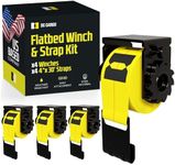 DC Cargo Heavy Duty Flatbed Winch Kit for Trucks and Trailers - Includes (4) 4"" x30' Winch Straps and (4) Sliding Winchs- Secure and Reliable Flatbed Equipment Tie-Down System for Heavy Loads