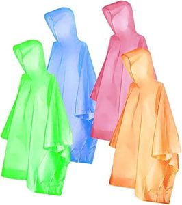 FISHOAKY Ponchos for Kids, Disposable Rain Ponchos Multi-Colored Raincoat for Camping Hiking Traveling Backpacking for Boys Girls, 4 Pack