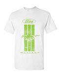 Ford Mustang Green Stripe T-Shirt Classic American Muscle Car Mens, White, Large