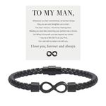 Angyape To My Man, Infinity Leather Bracelet for Men Infinity Love Bracelets for Boyfriend Xmas,Birthday, Anniversary Jewelry Gift, 8.46In, Zinc, no gemstone, Black