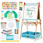 Bpmfkid 3 in 1 Adjustable Kids Art Drawing Easel Set-Sided Magnetic Whiteboard & Chalkboard with Painting Paper Roll - Versatile Art Station Gift for Toddlers, Kids and Childrens Ages 3+