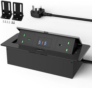 Desk Power Extension Socket with USB C PD20W, Recessed Power Strip with 3 USB, Aluminum Pop Up Sockets for Kitchen Worktops, 3250W/13A, Black, 1.8M Extension Cord