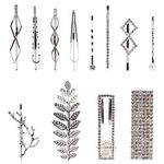 12 Pack Silver Metal Pearl Crystal Rhinestone Branch Leaf Hair Clips Snap Barrettes U Shaped Decorative Bobby Pins Alligator Hairclips Wedding Party Bridal Accessories