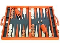 Leather Backgammon Set by Zaza & Sacci - (20" Case, Board Game) - Orange