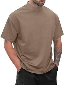 Wihion Mens Ribbed Mock Turtleneck T-Shirt Short Sleeve Solid T Shirts Thermal Underwear Tops Khaki