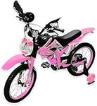 Touch of Venetian 12" / 16" Boys Motorcross Bike with Stabilisers Black Red Green Blue Moto Wheels Kids Bicycle for Ages 2-9 Years Old Motorcycle Sound Motorcross (Pink, 16 INCH)