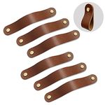 6 Pack Cowhide Drawer Pulls,Soft Leather Knobs for Dresser Drawers,Perfect Replacement of Metal Drawer Handles,Two-Hole (3.8 Inch Hole to Hole, Brown)