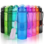 ZORRI Water Bottles, BPA Free Leakproof 32oz 1 litre Water Bottle for Kids|Eco Friendly Tritan Sports Water Bottle for Cycling,Running,Gym,Outdoor|With Fruit Infuser, Bottle Brush|1-Click Flip Top Lid