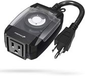 Fosmon C-10707US Outdoor 15A 24-Hour Mechanical Light Timer, 3-Prong ETL Listed Water Resistance and Heavy Duty Grounded Outlet with 7inch Power Cord - Black, 1 Plug