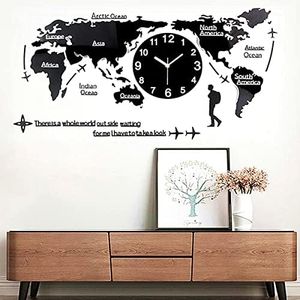 World map Wall Clock, Personality Home World map Clock, Creative Modern Silent Clock, Acrylic World Map Wall Decor for Living Room/Office/Bedroom,120 * 58cm