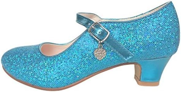 LA SEÑORITA Zapatos de Tacón Elsa Frozen Princesa, Flamenco y Sevillanas para Niñas [Talla 24 a 37] Azul Purpurina