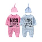 YSCULBUTOL Baby Twins Bodysuit Born Together Friend Forever Baby boy Clothes Toddler Girl Clothes（Blue BF L6M）