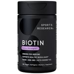 Sports Research Extra Strength Vegan Biotin 5000mcg with Organic Coconut Oil - Helps to Maintain Healthy Hair, Nails and Skin - Great for Women & Men - 120 Veggie Softgels