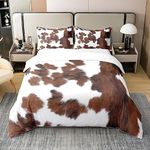 100% Cotton Cowhide Comforter Cover for Kids Boys, Cute Brown White Cow Bedding Set Double, Farm Animal Skin Duvet Cover Western Cowboy Country Bedspread Cover Farmhouse Decoration with Zipper