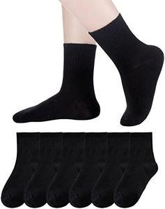 Kids Crew Athletic Socks Boys Girls Cotton School Uniform Casual Basic Socks 6 Pairs, Black, 6-8 Years