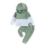 Vioyavo Infant Baby Boys 2pcs Tracksuit Long Sleeve Contrast Colors Hoodie Hooded Sweatshirt Tops Elastic Waits Long Pants Outfit (G-Green, 18-24 Months)