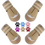 QUMY Dog Boots for Hot Pavement Shoes for Dogs Summer Heat Resistant Booties Mesh Breathable Nonslip with Reflective Straps (Khaki-4PCS, Size 6: 2.6''x3.0''(Width*Length))