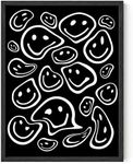 HAUS AND HUES Black and White Wall Art - Smiley Face Poster, Black and White Poster for Room Aesthetic Wall Decor, Grunge Poster Black and White Picture (Black Frame, 12x16)