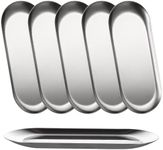 AKOLAFE 6Pcs Stainless Steel Serving Tray Set Small Metal Trays Decorative Silver Platters for Serving Food Party 9" Long Plate Oval Storage Trays Thickened Serving Dishes for Entertaining Sushi Snack