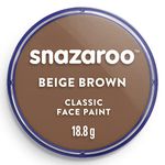 Snazaroo Classic Face and Body Paint for Kids and Adults, Beige Brown Colour, Water Based, Easily Washable, Non-Toxic, Makeup, Body Painting for Parties, for Ages 3+