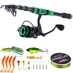 Sougayilang Fishing Rod and Reel Combinations - Telescopic Carbon Fibre Fishing Rod - Spinning Reel 12+1BB with Carry Bag for Saltwater and Freshwater Fishing Tackle - 2.1M