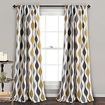 Lush Decor Mid Century Geo Room Darkening Window Curtain Panel Pair, 52" W x 84" L, Gold & Gray