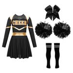 YOOJOO Cheer leader Costume for Girls Cheerleading Uniform Dress Outfit with Stockings 2 Pom Poms 04#BW 10 Years