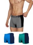 XYXX Men's Underwear Dualist IntelliSoft Antimicrobial Micro Modal Trunk Pack of 3 (Navigate & Black Iris;Brilliant Blue & Black Iris;Steel Grey & Black; L)