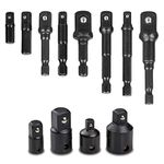 Bestgle 8Pcs Impact Socket Adapter Hex Square Nut Driver Adaptor Power Drill Extension Bit and 4pcs CR-V Impact Adapter and Reducer Set 1/4 3/8 1/2 Inch Drive, Total 12pcs