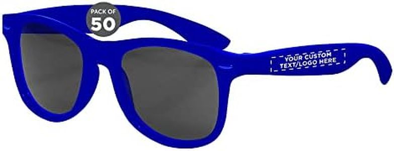 DISCOUNT PROMOS Custom Plastic Tahiti Sunglasses Set of 50, Personalized Bulk Pack - UV Protection, Perfect for Party, Beach, Outdoor - Royal Blue