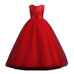 Hopscotch Girls Polyester and Viscose Sleeveless Applique Slim Fit Gown in Red Color for Ages 10-11 Years (XAC-4366226)