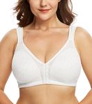 DotVol Jacquard Back Support Posture Bra Women's Full Figure Front Closure Wirefree(White,34DD)