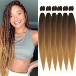 WIGENIUS Pre-stretched Braiding Hair, Ombre Brown, 30 Inches, 6 Packs/Lot, Long Easy Braids, Professional Synthetic Fibre, Crochet Borders, Yaki Texture, Knotless Braiding Hair Extensions (1B/30/27)