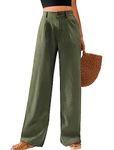 Feiersi Women's Casual Wide Leg Pants High Waisted Long Trousers Button Down Straight Palazzo Pants with Pockets(Army Green,Medium)