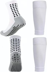 1 Set Soccer Grip Socks,Shin Guard Sleeves for Football Basketball for Men and Women Black/White One Size (White)