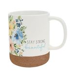 Pavilion Gift Company – Stay Strong Beautiful - 16-Ounce Stoneware Mug with Sandy Glazed Bottom, Floral, Large Handle Coffee Cup, Survivor Encouragement Gift, 1 Count (Pack of 1), 3.5” x 3.5”