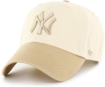 '47 New York Yankees Mens Womens Two Tone Clean Up Adjustable Strapback Natural White/Khaki Hat with Tonal Logo, Natural White/Khaki, One size