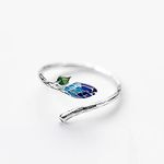 Vintage Charm 925 Sterling Silver Color Gradient Enamel Bud Plant Adjustable Ring Fine Jewelry For Women Gift