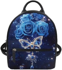 Freewander Girls Mini Backpack Casual Backpack Purse for Women PU Leather Daypack Kids Schoolbag with Zipper and Adjustable Straps Travel Shoulder Bag, Blue Rose Butterfly Print